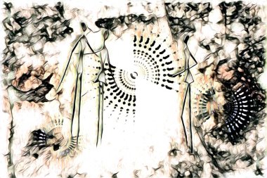 Afrikalı etnik retro vintage çizim çizimi