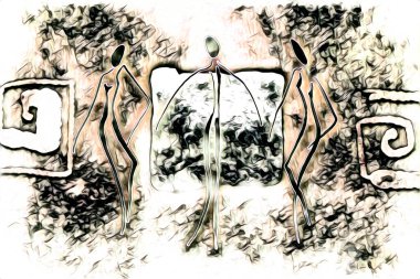 Afrikalı etnik retro vintage çizim çizimi