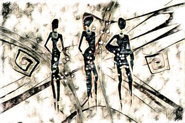 Afrikalı etnik retro vintage çizim çizimi