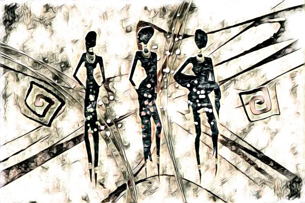 Afrikalı etnik retro vintage çizim çizimi