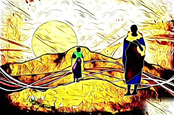 Afrikalı etnik retro vintage çizim çizimi