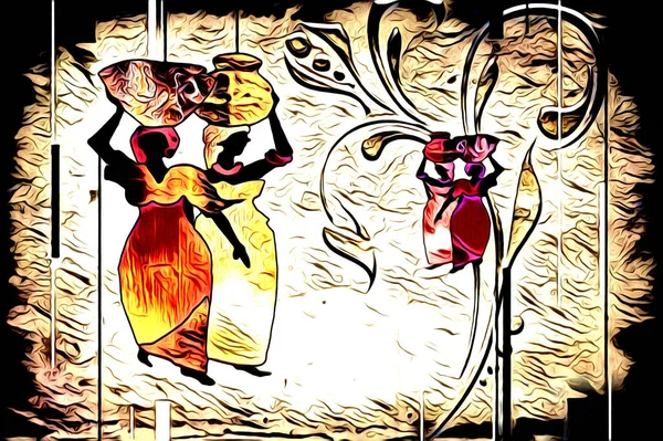 Afrikalı etnik retro vintage çizim çizimi