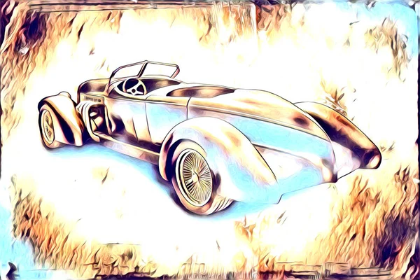 Old Classic Car Retro Vintage Illustration Drawing — Stock Photo, Image