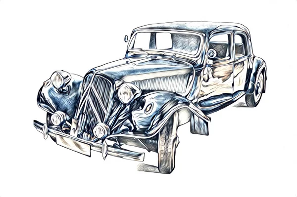 Oude Klassieke Auto Retro Vintage Illustratie Tekening — Stockfoto