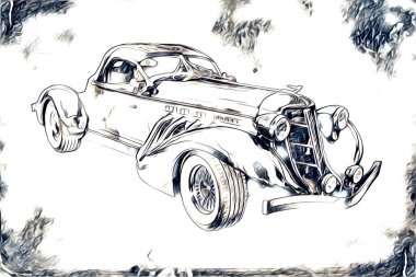 Eski klasik araba antika resim çizimi