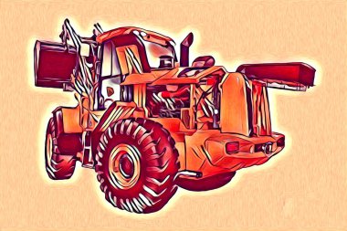 Ekskavatör illüstrasyon izole renk sanat eseri