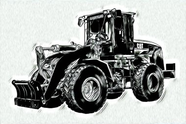 Ekskavatör illüstrasyon izole renk sanat eseri