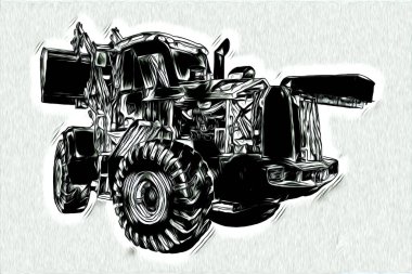 Ekskavatör illüstrasyon izole renk sanat eseri