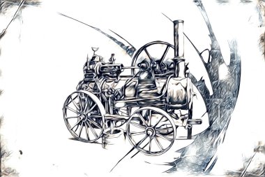 Eski buharlı lokomotif motoru eski model illüstrasyon