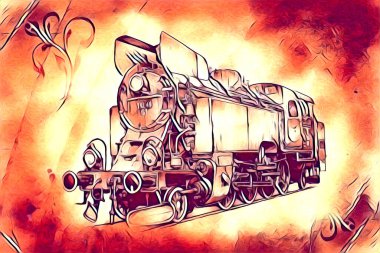 Eski buharlı lokomotif motoru eski model illüstrasyon