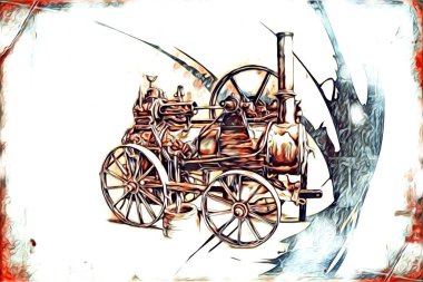 Eski buharlı lokomotif motoru eski model illüstrasyon