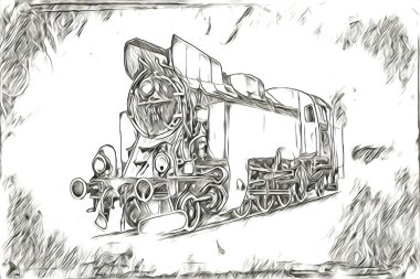 Eski buharlı lokomotif motoru eski model illüstrasyon