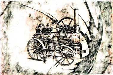 Eski buharlı lokomotif motoru eski model illüstrasyon