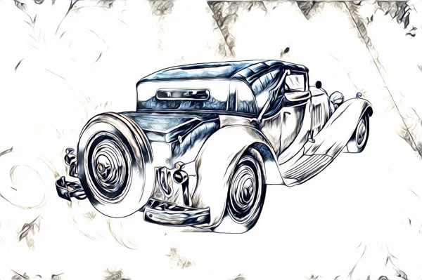 Old Classic Car Retro Vintage Illustration Drawing — Stock Photo, Image