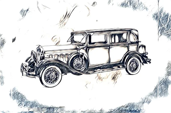 Eski Klasik Araba Antika Resim Çizimi — Stok fotoğraf