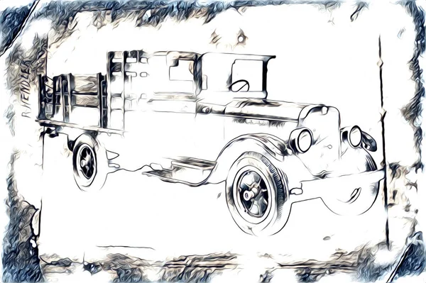 Old Classic Car Retro Vintage Illustration Drawing — Stock Photo, Image