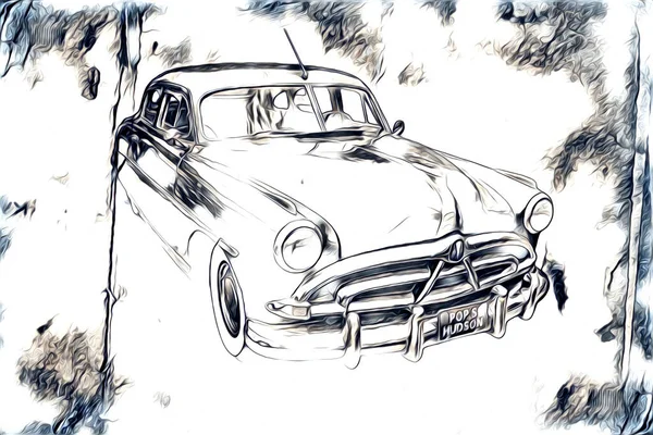古い古典的な車のレトロなヴィンテージイラストの描画 — ストック写真