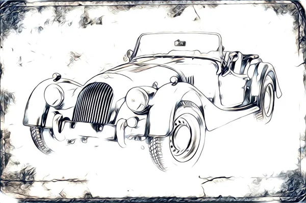 Viejo Clásico Coche Retro Vintage Ilustración Dibujo — Foto de Stock