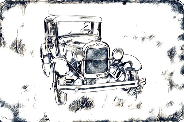 Старий Класичний Автомобіль Ретро Вінтажний Ілюстраційний Малюнок — стокове фото