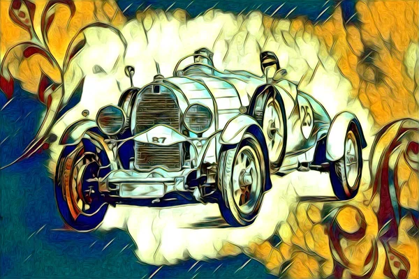 Velho Clássico Carro Retro Vintage Ilustração Desenho — Fotografia de Stock