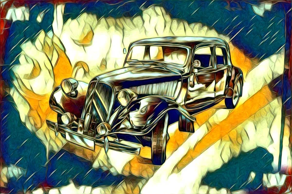 Starý Klasický Auto Retro Vintage Ilustrační Výkres — Stock fotografie