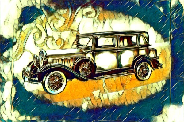 Old Classic Car Retro Vintage Illustration Drawing — Stock Photo, Image