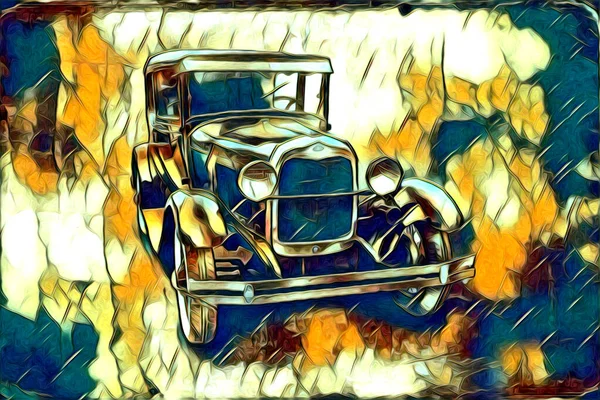 Oude Klassieke Auto Retro Vintage Illustratie Tekening — Stockfoto