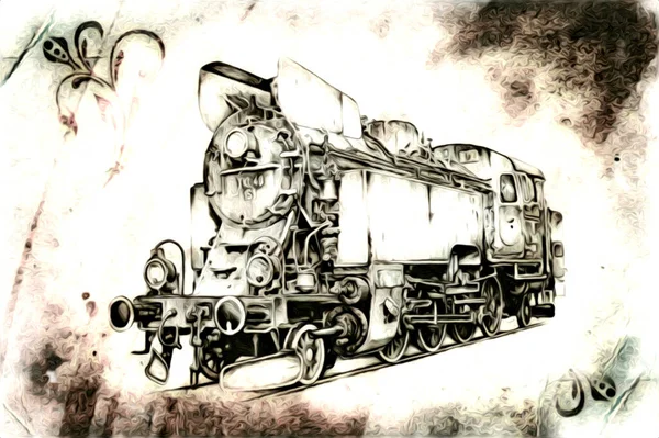 Старая Ретро Винтажная Иллюстрация Паровоза — стоковое фото