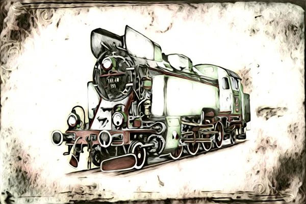 Vieja Locomotora Vapor Motor Retro Vintage Ilustración — Foto de Stock