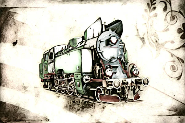 Velho Motor Locomotivo Vapor Retro Vintage Ilustração — Fotografia de Stock