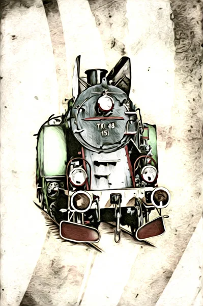 Παλιά Ατμομηχανή Κινητήρα Ρετρό Vintage Εικονογράφηση — Φωτογραφία Αρχείου