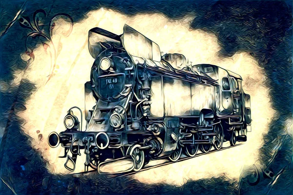 Vecchio Vapore Locomotiva Motore Retro Vintage Illustrazione — Foto Stock