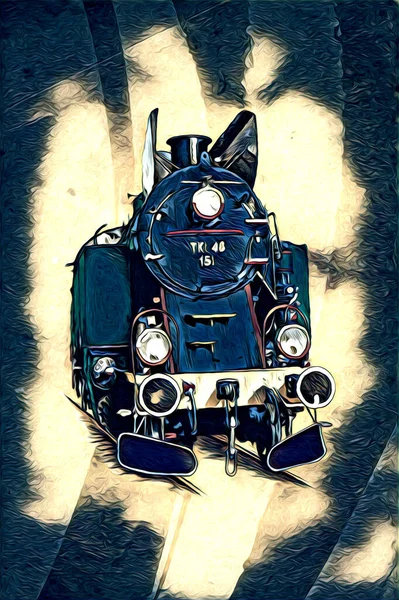 Vieja Locomotora Vapor Motor Retro Vintage Ilustración — Foto de Stock