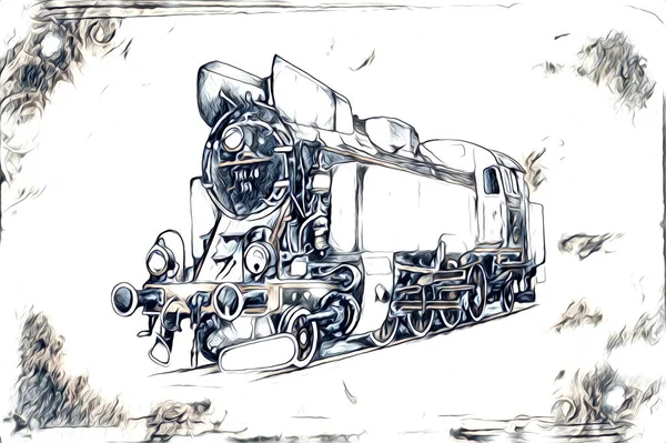 Παλιά Ατμομηχανή Κινητήρα Ρετρό Vintage Εικονογράφηση — Φωτογραφία Αρχείου