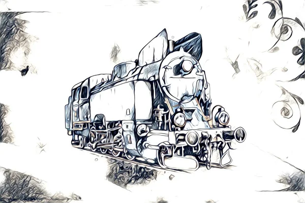 Vieja Locomotora Vapor Motor Retro Vintage Ilustración — Foto de Stock