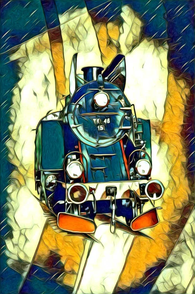 Vieja Locomotora Vapor Motor Retro Vintage Ilustración — Foto de Stock