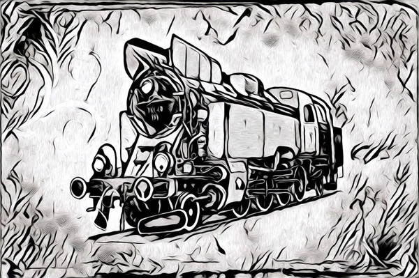 Velho Motor Locomotivo Vapor Retro Vintage Ilustração — Fotografia de Stock