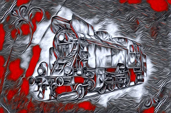 旧蒸汽机车发动机复古图解 — 图库照片
