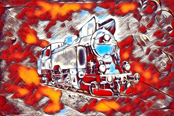 Velho Motor Locomotivo Vapor Retro Vintage Ilustração — Fotografia de Stock