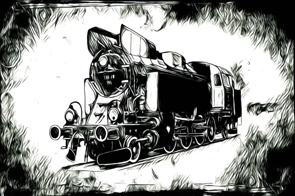旧蒸汽机车发动机复古图解 — 图库照片