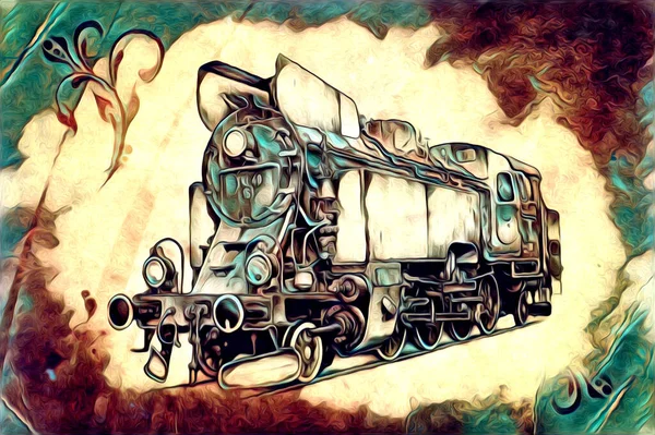 Old Steam Locomotive Engine Retro Vintage Illustration — Stock Photo, Image