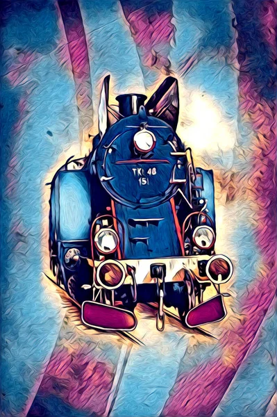 Vieja Locomotora Vapor Motor Retro Vintage Ilustración — Foto de Stock