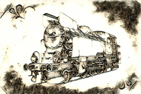 古い蒸気機関車のレトロヴィンテージイラスト — ストック写真