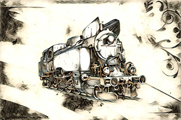 Alte Dampflokomotive Retro Oldtimer Illustration — Stockfoto