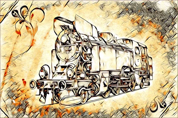 Vieja Locomotora Vapor Motor Retro Vintage Ilustración —  Fotos de Stock