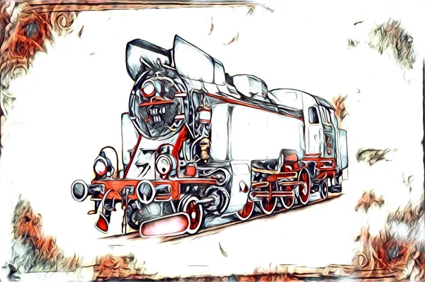 Vieja Locomotora Vapor Motor Retro Vintage Ilustración — Foto de Stock