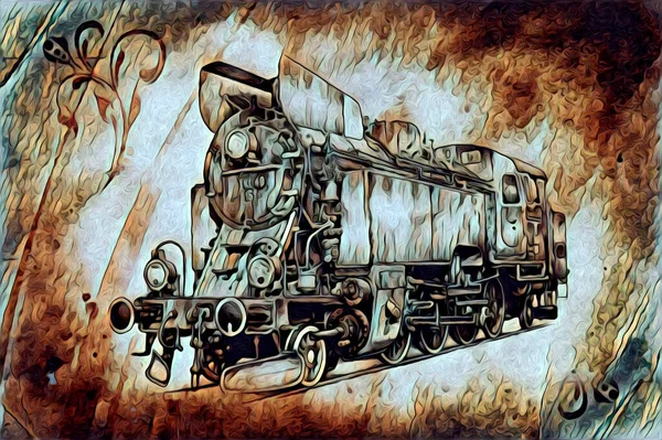 Vieja Locomotora Vapor Motor Retro Vintage Ilustración —  Fotos de Stock