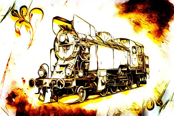 Vieja Locomotora Vapor Motor Retro Vintage Ilustración —  Fotos de Stock