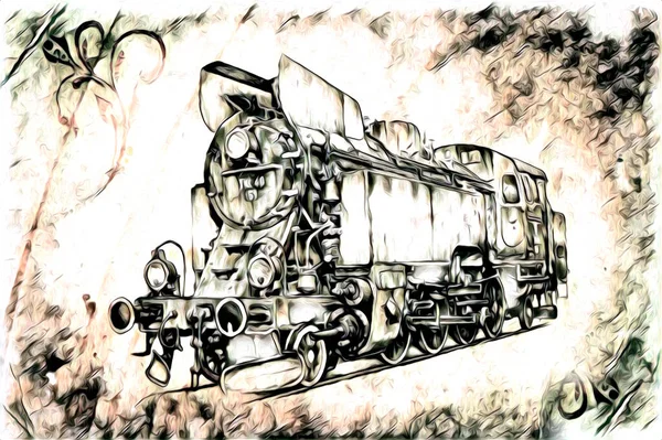 Eski buharlı lokomotif motoru eski model illüstrasyon