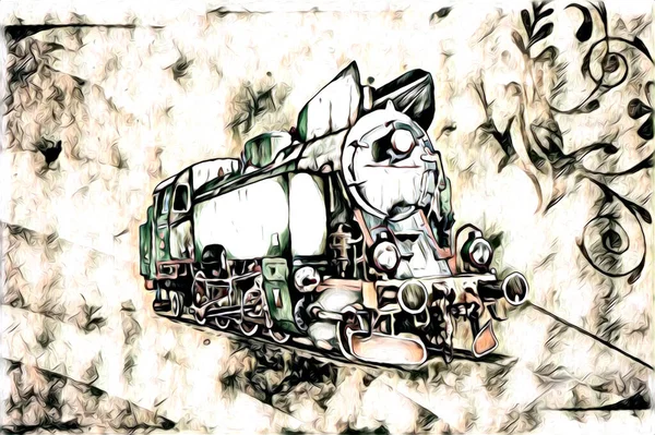 Alte Dampflokomotive Retro Oldtimer Illustration — Stockfoto